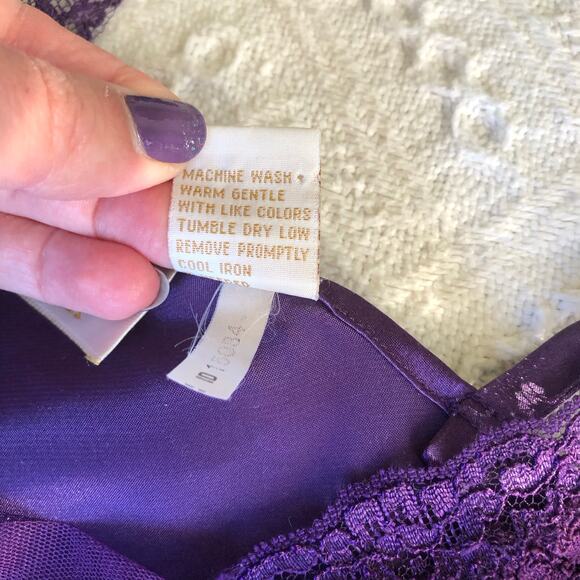 VTG Victoria Secret Long Nightgown Slip Dress Purple Satin S Lingerie Gold Label - Picture 9 of 9